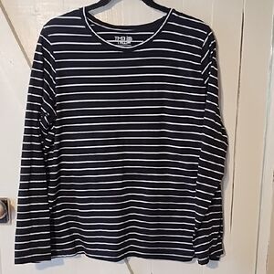 Time & Try Black and White Striped Long Sleeve Shirt VGC Size XXL(20).
